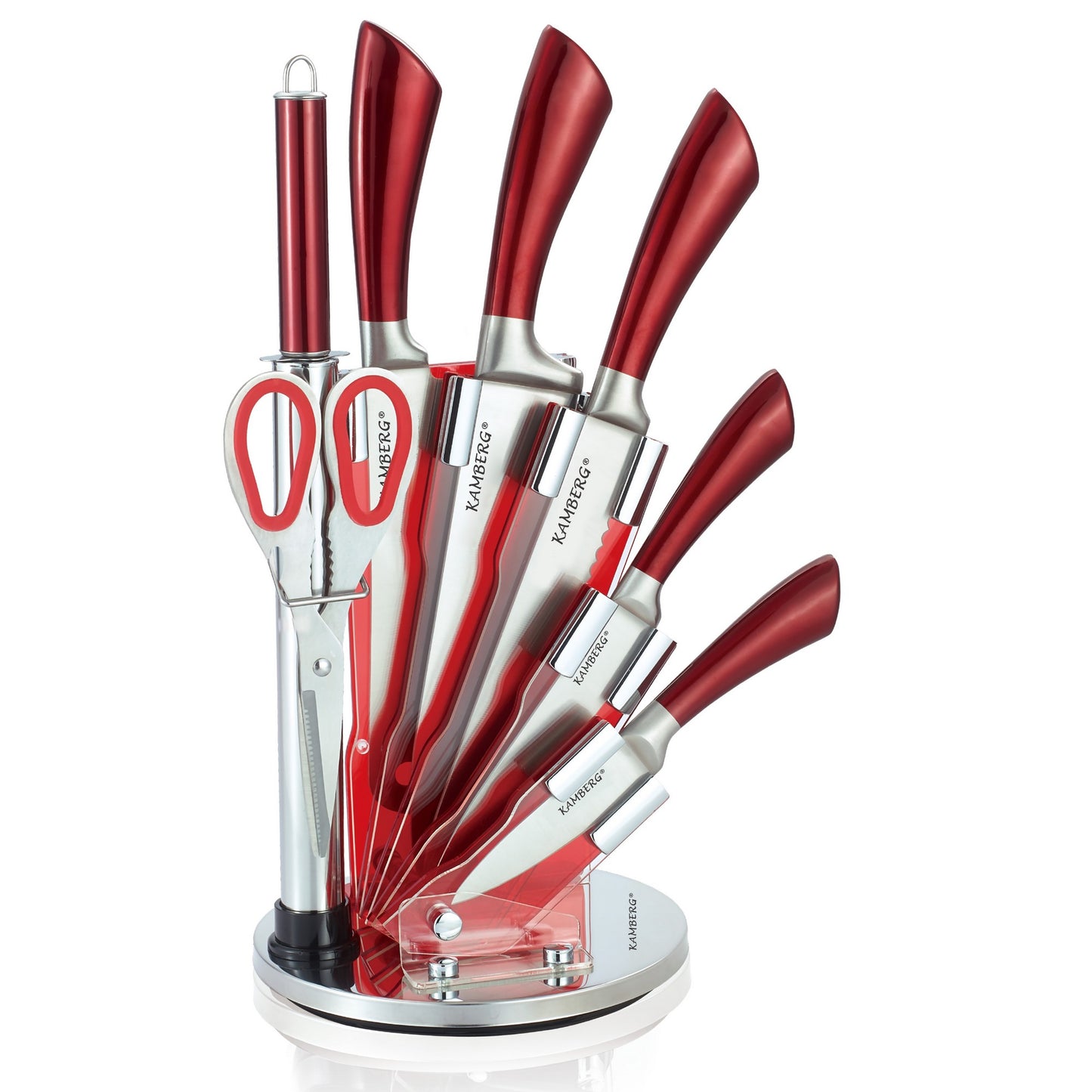 BLOC COUTEAUX 8 PCS ROUGE KAMBERG®