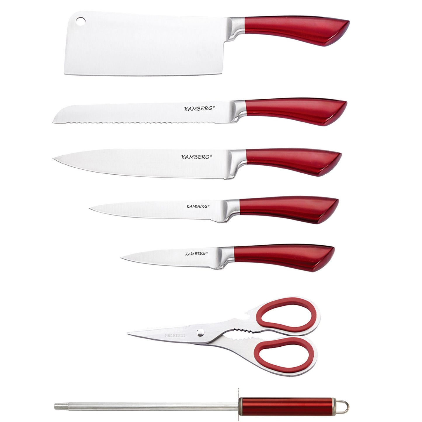 BLOC COUTEAUX 8 PCS ROUGE KAMBERG®
