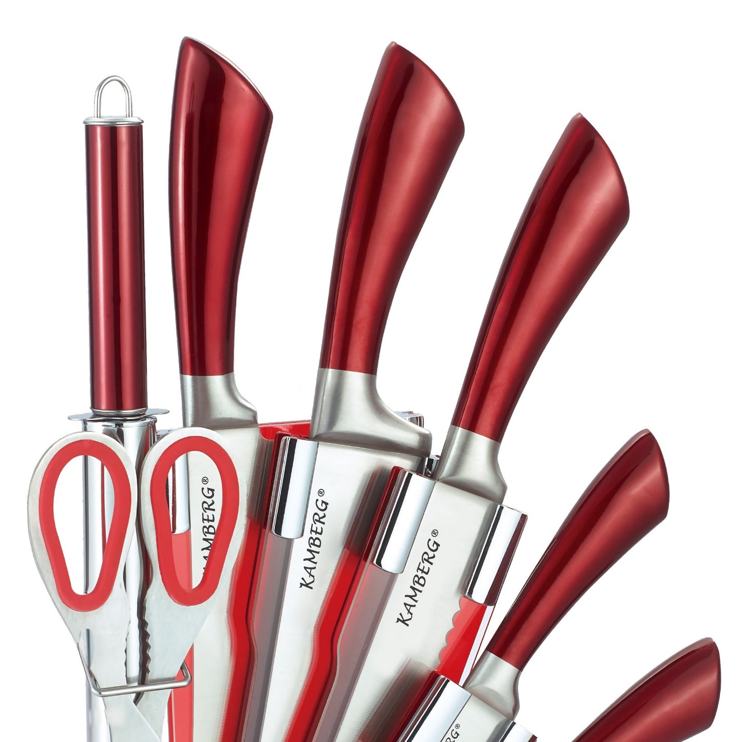 BLOC COUTEAUX 8 PCS ROUGE KAMBERG®