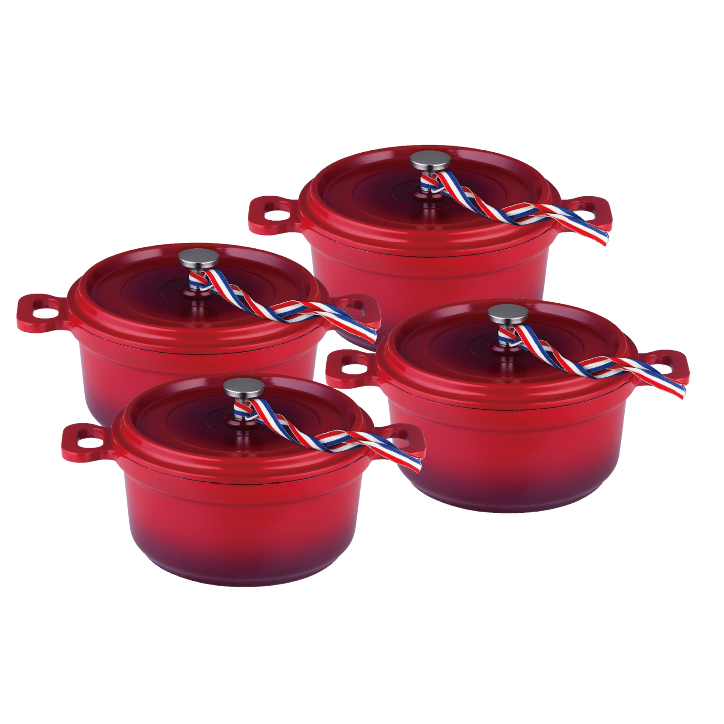 MINI COCOTTE X 4 - 12 CM ROUGE RONDE FONTE D'ALUMINIUM KAMBERG®