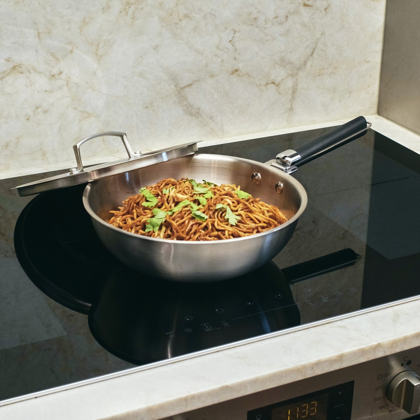 WOK 28 CM INOX TRIPLY MANCHE AMOVIBLE KAMBERG®