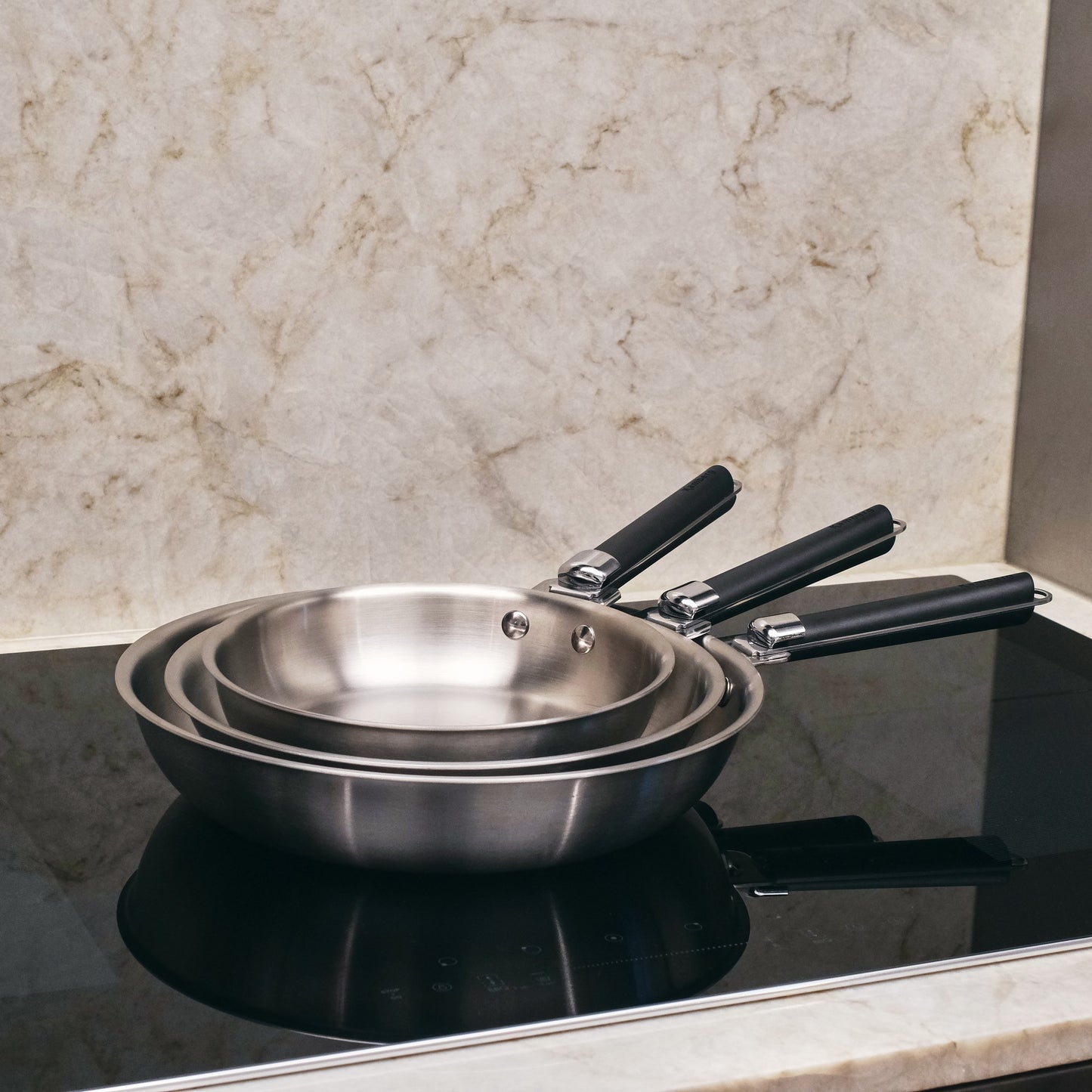 COFFRET 3 POELES 20/24/28 CM INOX TRIPLY MANCHE AMOVIBLE KAMBERG®