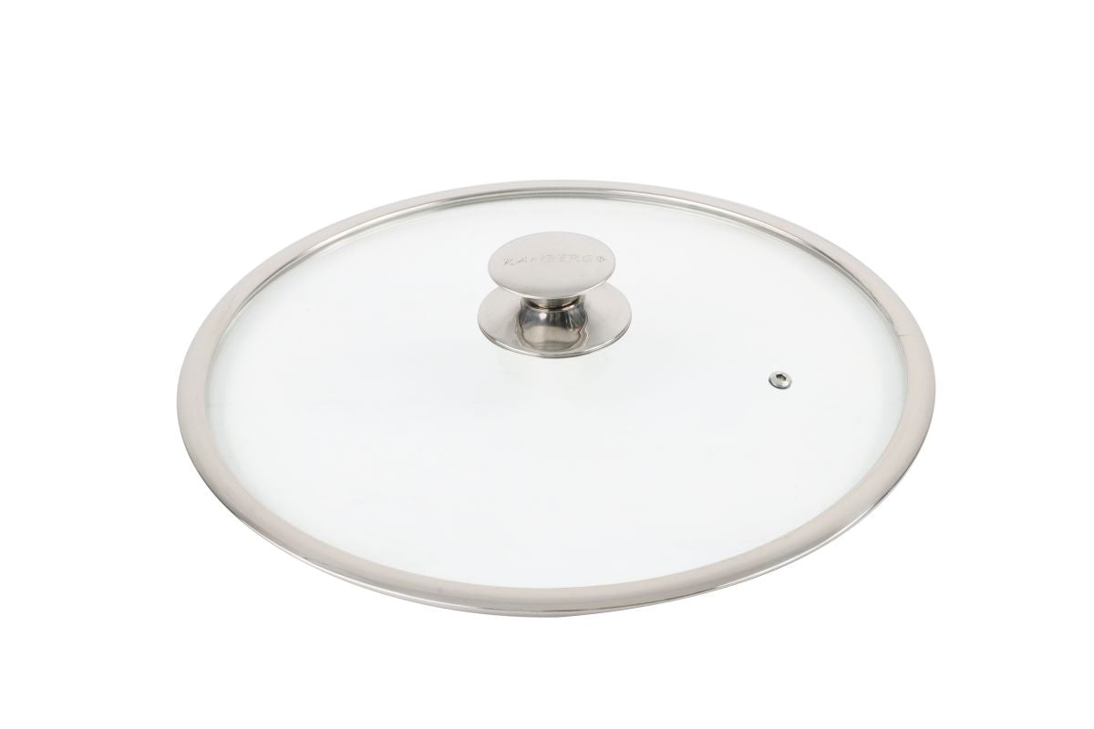 Round lid compatible with cast aluminum pots, pots and pans