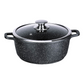 KAMBERG Wok 32 Cm 5L - Fonte D'Aluminium Revêtement Pierre, Manche Bois Fixe, Couvercle Verre - Induction & Tous Feux